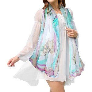 Women's Lake Green Fashion Lightweight Head Scarf Floral Print Chiffon Scarves